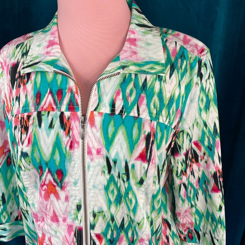 Chico's Ikat Print Zip Up Lightweight Jacket in Multi - Picture 3 of 9